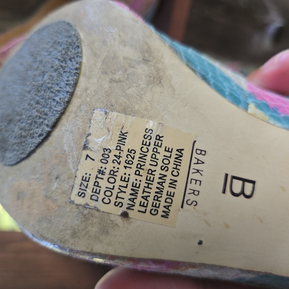 Baker's Princess Pastel Pink And Blue Snakeskin Leather Peep Toe High Heel - Picture 12 of 13